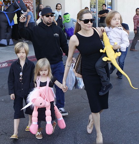 Angelina Jolie buys Halloween costumes with her kids at a Halloween