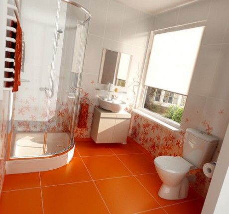 Modern bathroom design shower cabin with glass walls toilet bowl and sink