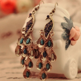 Vintage Peacock Shape National Drop Earrings for Women